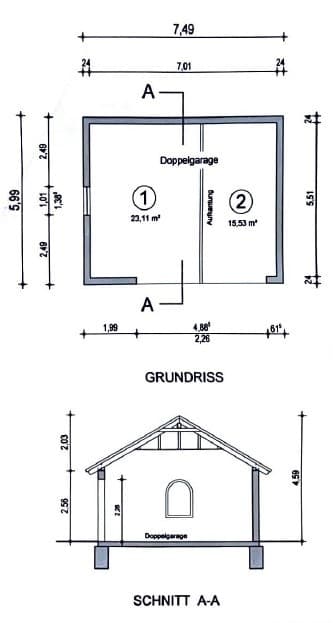 Grundriss und Schnitt Doppelgarage