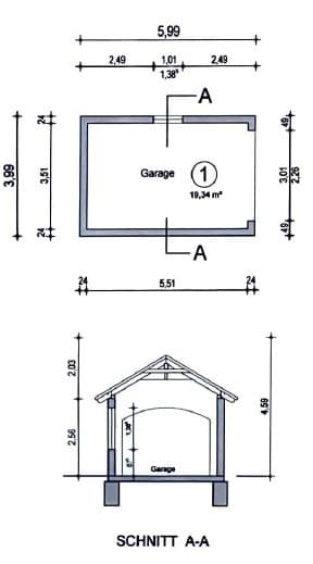 Grundriss und Schnitt Einzelgarage