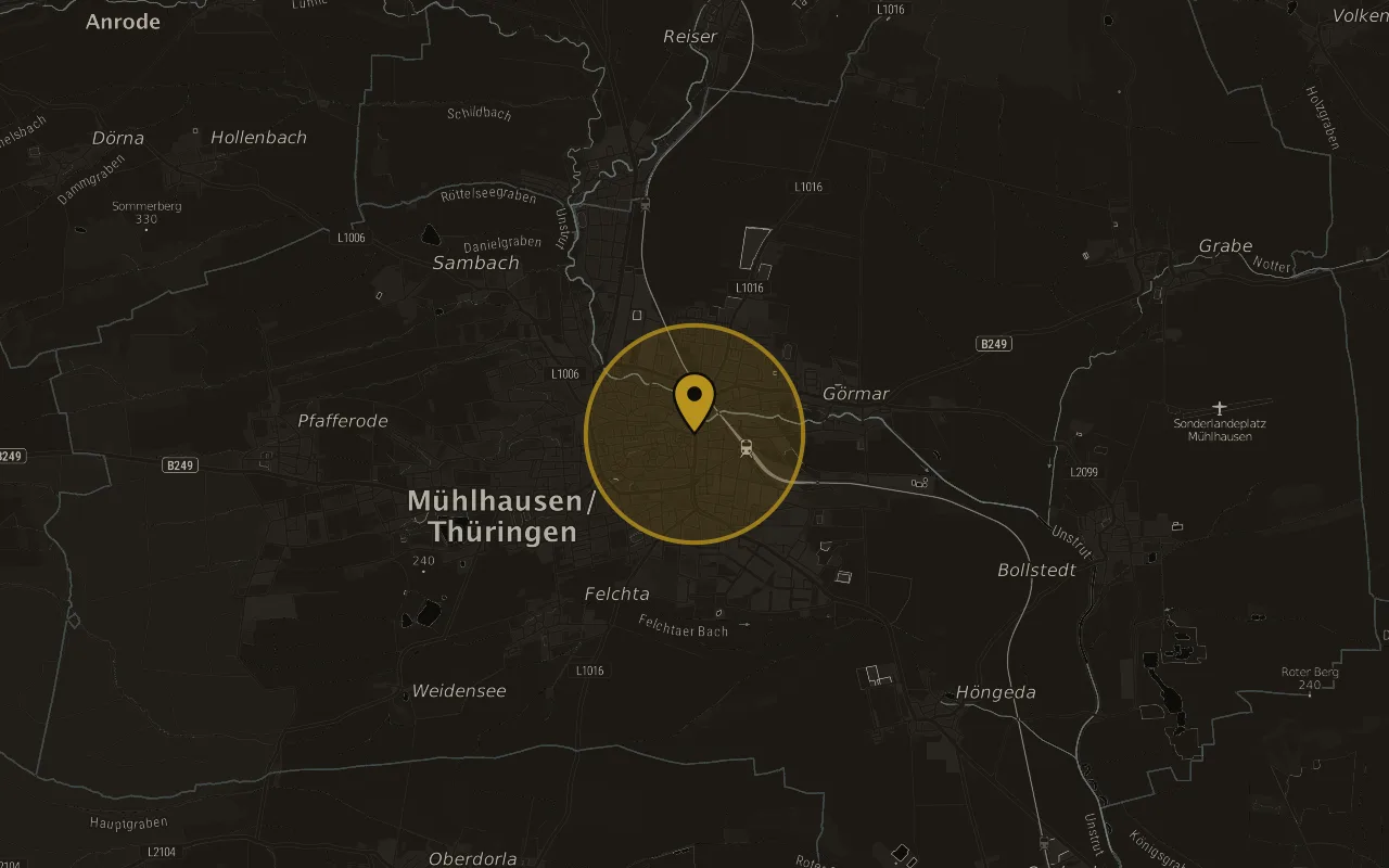 Karte mit der Lage von Mühlhausen/Thüringen