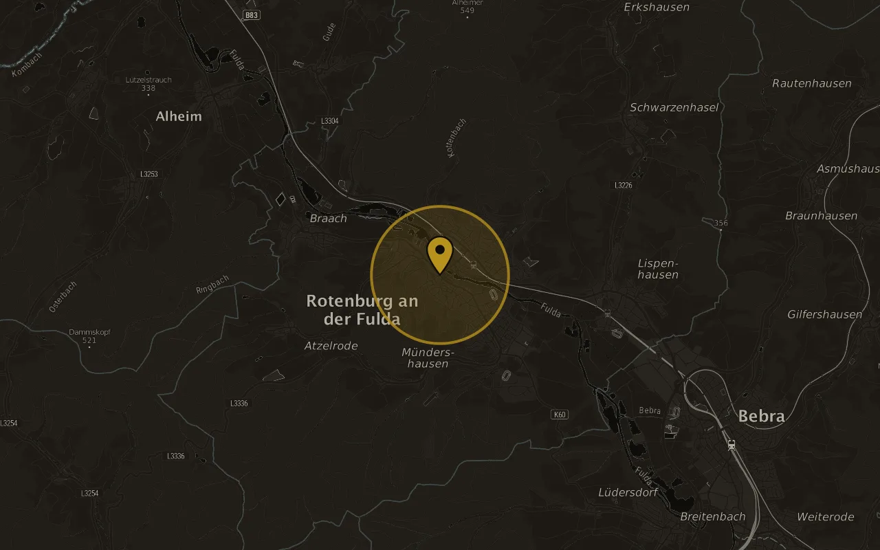 Karte mit der Lage von Rotenburg an der Fulda